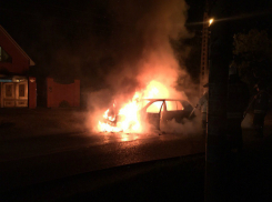 Поглощение огнем припаркованной у обочины иномарки в Ростовской области попало на видео