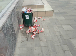 В жуткие мусорные инсталляции превратились позабытые уборщиками урны на День Победы в центре Ростова