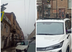 В Ростове с фасада «Дома с ангелами» упал кирпич на автомобиль