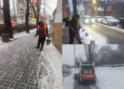 С раннего утра коммунальщики расчищают заснеженные дороги в Ростове 