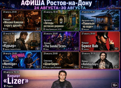 Куда сходить в Ростове-на-Дону с 24 по 30 августа