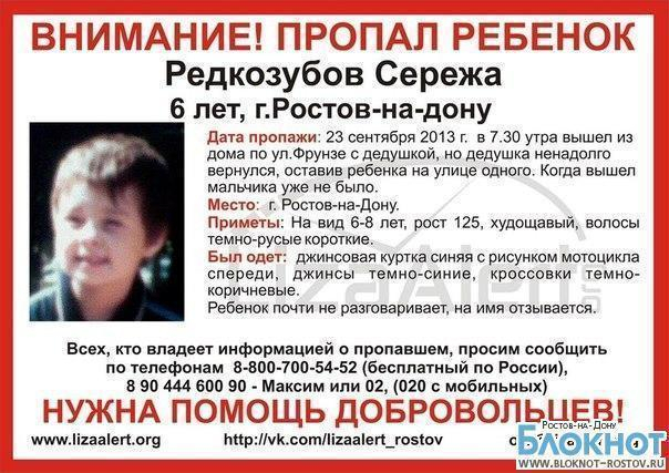 В Ростове-на-Дону пропал 6-летний ребенок