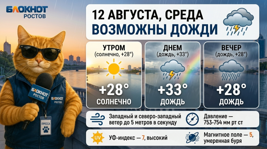 Погода в Ростове-на-Дону 12 августа: тепло, но с дождем