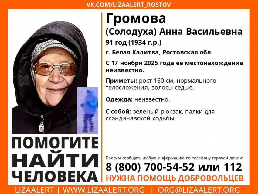 В Ростовской области уже пятый день ищут пропавшую 91-летнюю бабушку 