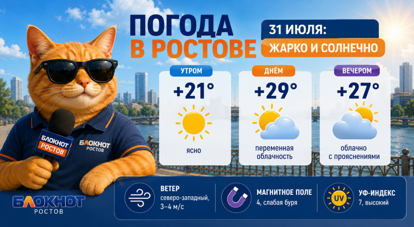 Жара без осадков ожидается в Ростове-на-Дону 31 июля