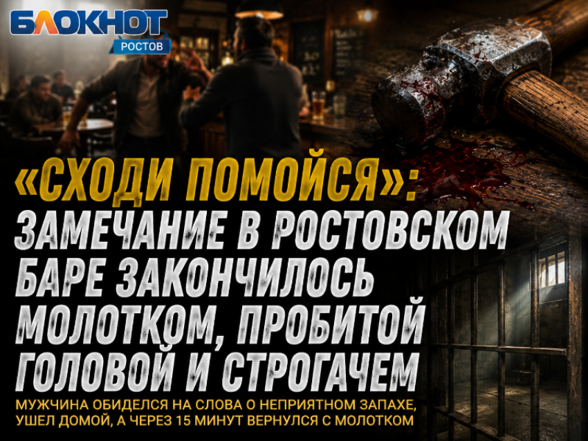 «Сходи помойся»: замечание в ростовском баре закончилось молотком, пробитой головой и строгачем 
