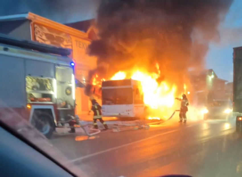 Видео: в Суворовском полностью сгорел автобус