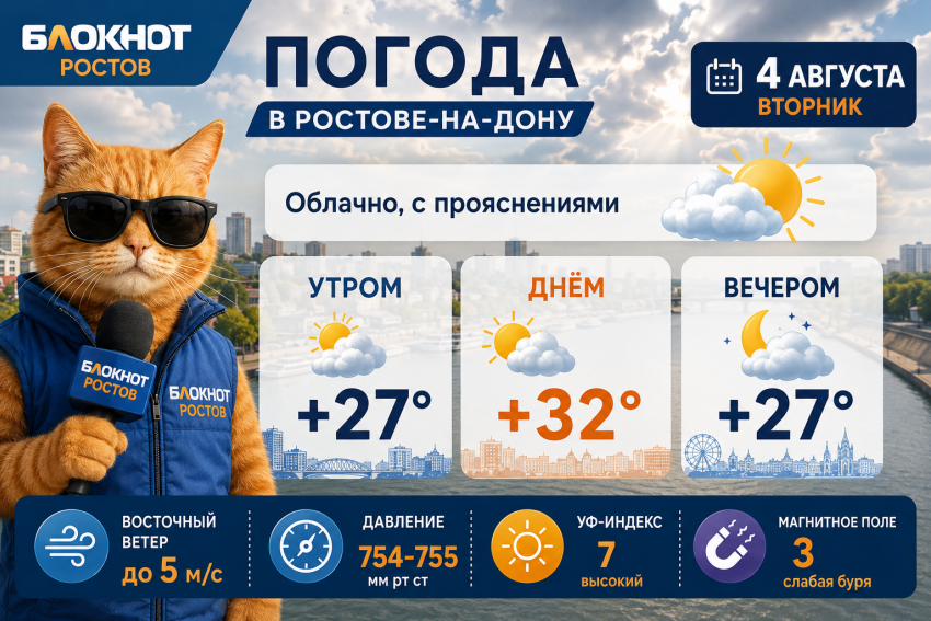 Погода в Ростове-на-Дону 4 августа: жара до +32 и слабая магнитная буря