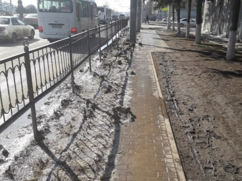 Житель Ростова взбунтовался из-за засыпанного грязным снегом тротуара 