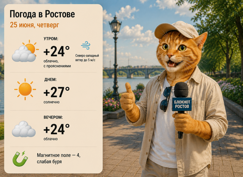 Слабая магнитная буря и легкий ветер ожидается в Ростове 25 июня