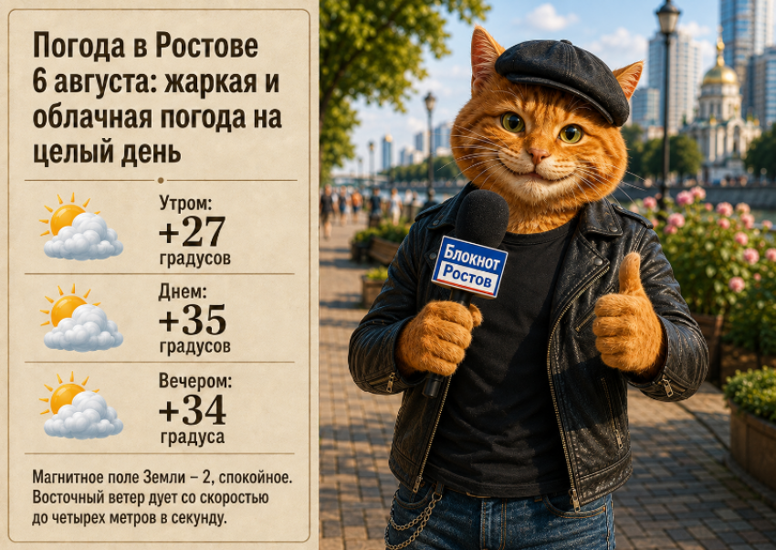 Погода в Ростове-на-Дону 6 августа: жаркая и облачная погода на целый день