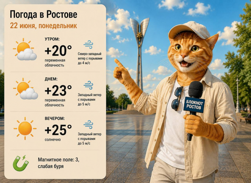 Рабочая неделя в Ростове начнётся с облачной погоды и до +25 градусов