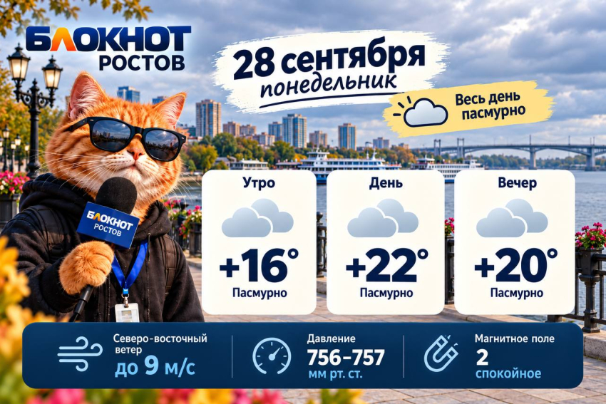 В Ростове весь понедельник продержится пасмурная погода с потеплением до +22