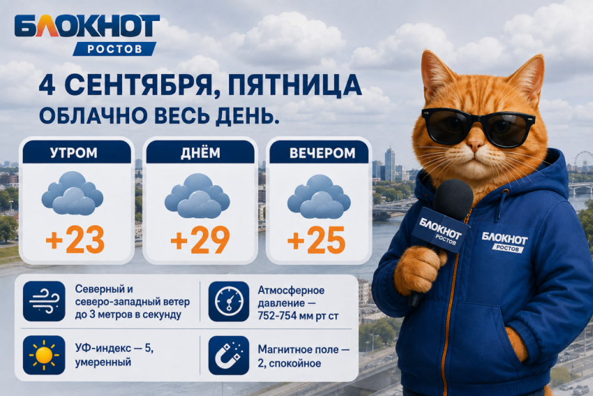 Погода в Ростове порадует небольшим похолоданием, без солнца