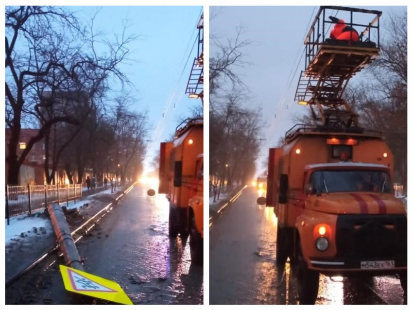 В Ростове из-за снесенной опоры приостановили движение троллейбусов №17