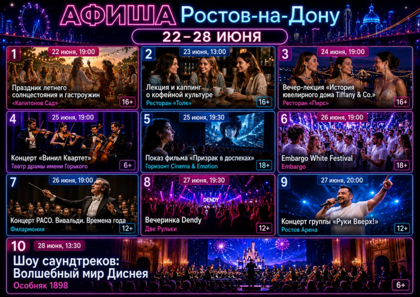 Куда сходить в Ростове-на-Дону с 22 по 28 июня