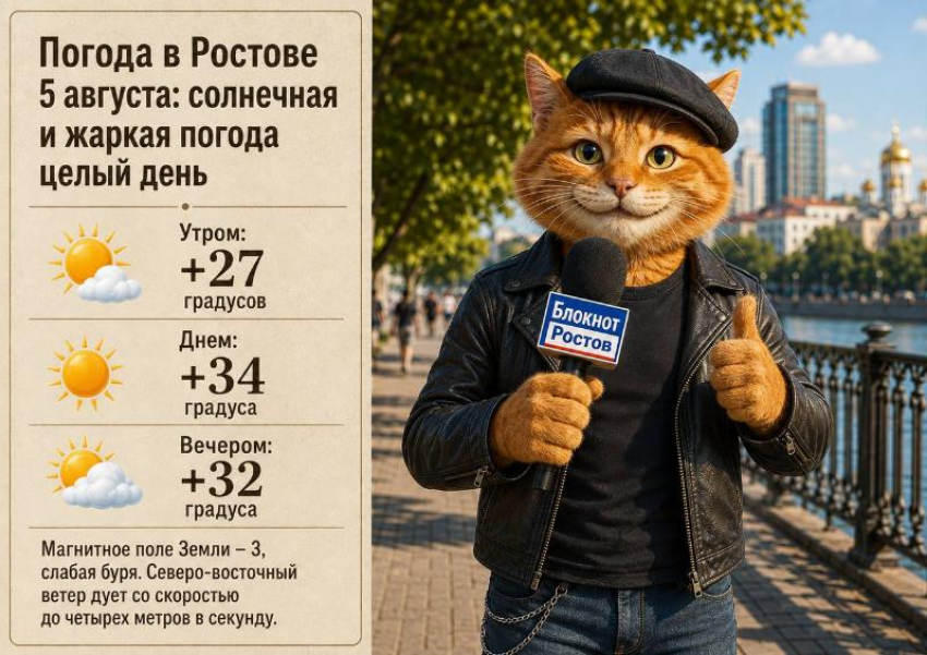 Погода в Ростове-на-Дону 5 августа: солнечная и жаркая погода целый день