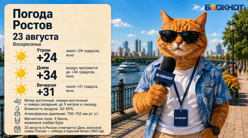 В воскресенье в Ростове сохранится сильная жара до +34 градусов 