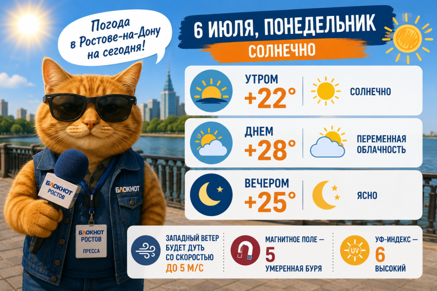 В Ростове-на-Дону 6 июля установится комфортная летняя погода 