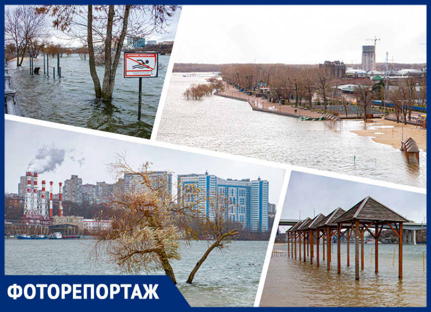 Дон вплотную подошел к набережной в Левобережном парке Ростова и затопил часть пляжа