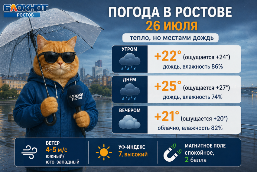 Погода в Ростове-на-Дону 26 июля: жара сменится дождем