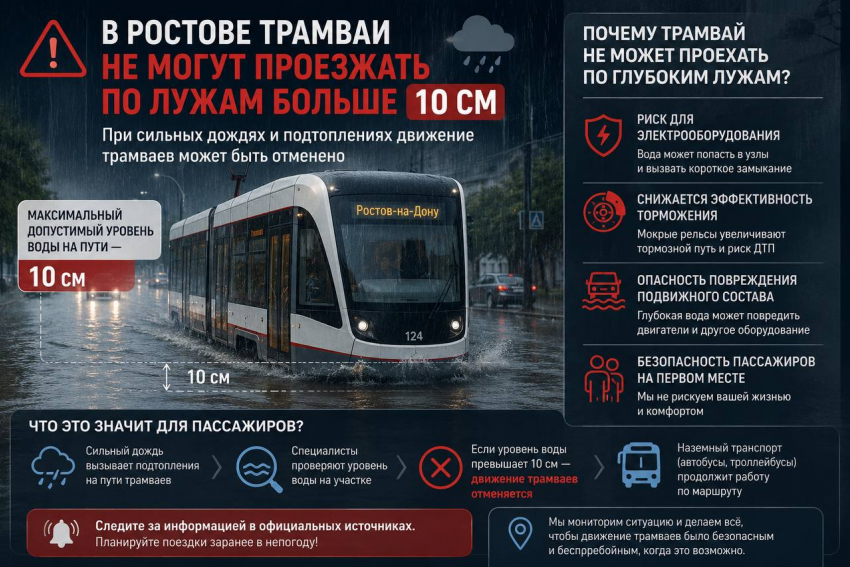 Ростов может остаться без трамваев на все выходные из-за затопленных улиц