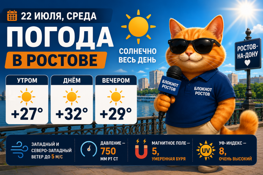 В Ростове 22 июля установится солнечная и жаркая погода