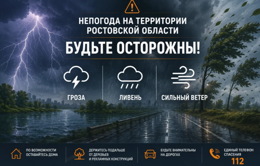 На Ростовскую область надвигаются ливни, грозы и шквалистый ветер до 25 м/с
