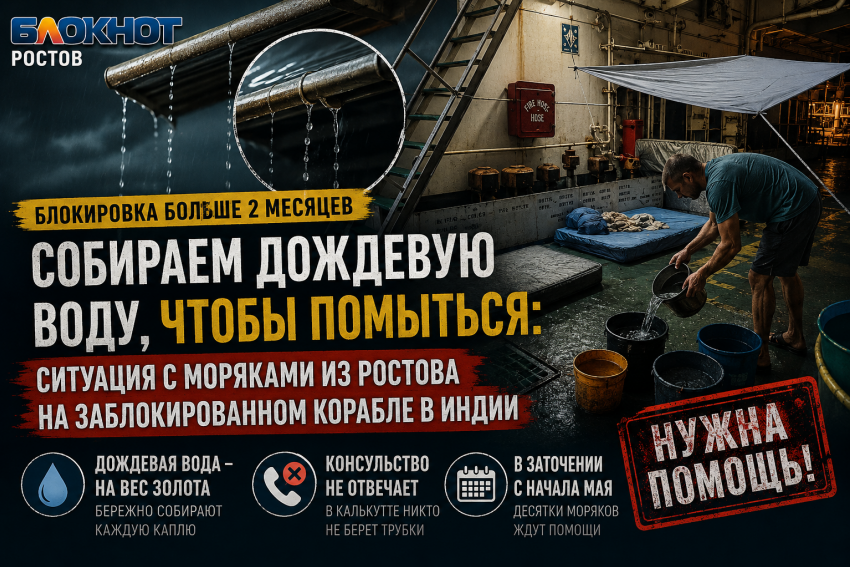 Собираем дождевую воду, чтобы помыться: ситуация с моряками из Ростова на заблокированном корабле в Индии