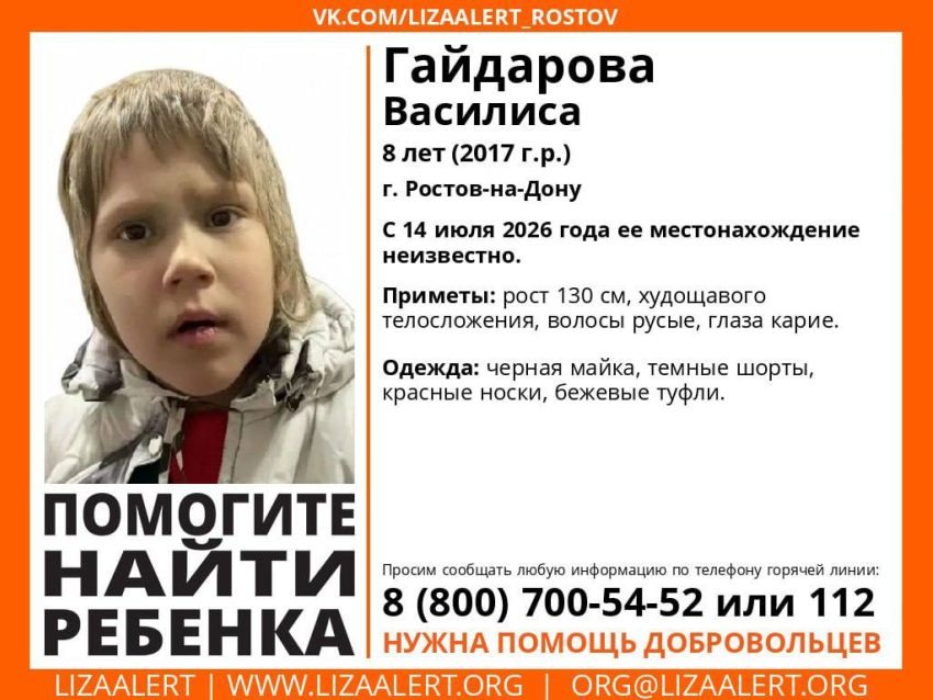В Ростове-на-Дону пропала 8-летняя девочка