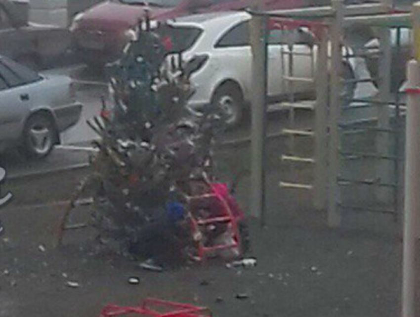 Нахальные вандалы ободрали наряженную на детской площадке елку