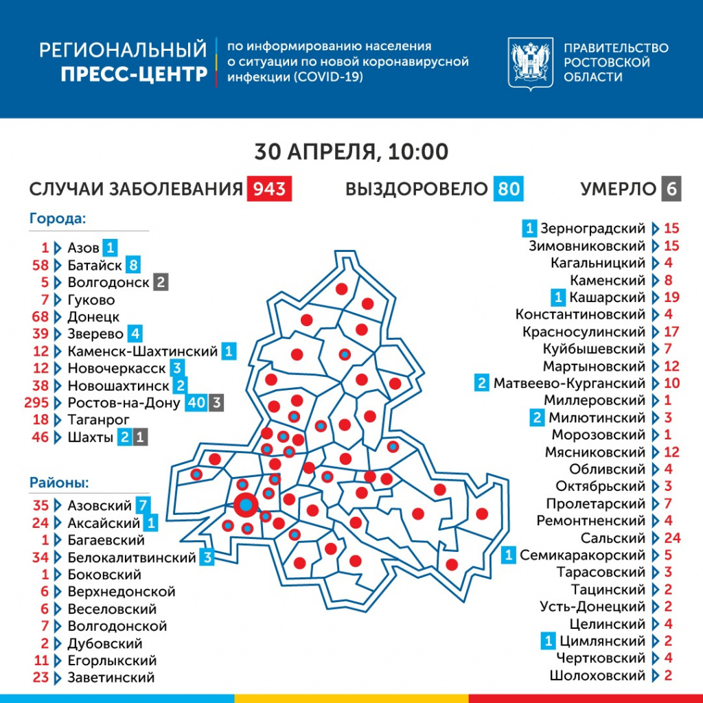 Коронавирус-на-Дону 30 апреля: три смерти, 79 заболевших и отмена части пропусков