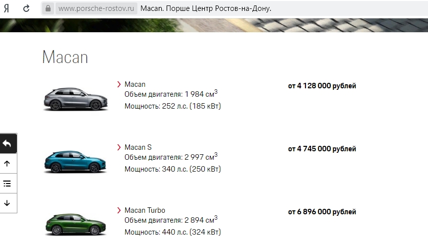 Стоимость автомобиля на тематическом сайте
