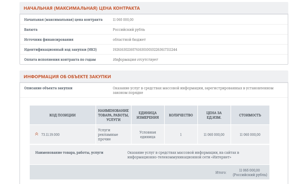 Скриншот с сайта госзакупок